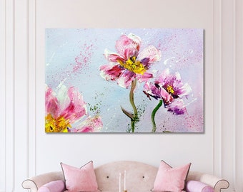 Roze pioenrozen bloemen canvas kunst pioenrozen muurkunst pioenrozen roze pioenrozen grote canvas bloemsierkunst