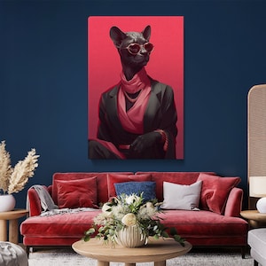 Stylish Black Cat in Sunglasses Canvas Print, Chic Wall Art for Living Room, Fun Gift for Animal Lovers