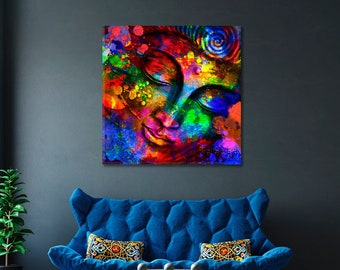 Abstract Buddha Multicolor Artwork Buddha Canvas Wall Art Decor Religious Art