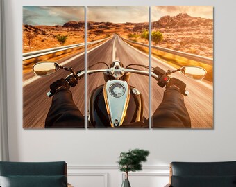 Driver Riding Canvas Print Home Wall Art Decor, Motorcycle Canvas Art Print, Road Art Print, Biker Artwork Print