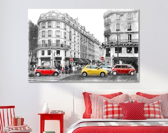 Paris Street Canvas Interior Design Black Art And White Red Cars Art For Home