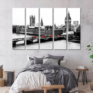 Black And White London Canvas Art Print Red Buses Large Wall Art For Home