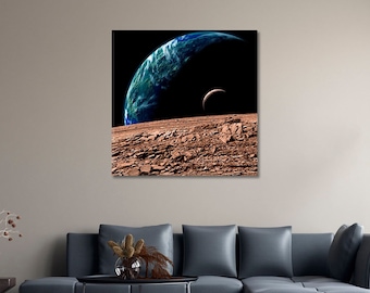 Cosmic Earth Art Print / Earth in Deep Space Modern Art / Earth Wall Art Canvas Print