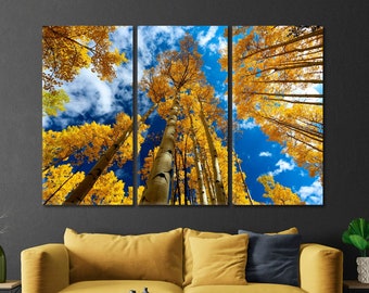 Aspen Trees Wall Art | Aspen Trees Canvas Art | Yellow Aspen Trees Poster | Ready to Hang Canvas