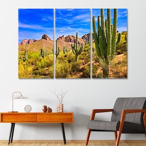 Saguaros Kaktus Leinwand Wohnkultur Sonoran Wüste Wandkunst Große Leinwand Arizona Leinwand fertig zum Aufhängen