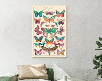 Antieke vlindercanvas voor interieurdecoratie / Vintage vlindercanvas thuismuurkunst / Vlinderkunstafdruk