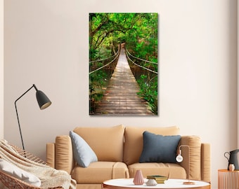 Impresión artística de un puente en la selva tropical / Decoración artística giclée de un puente en la selva / Decoración de pared interior de la selva tropical