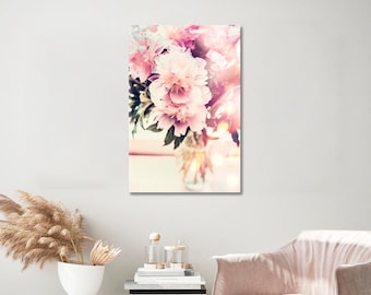 Vintage Peony Wall Decor, Floral Shabby Chic Artwork, Peony Flower Wall Art, Shabby Chic Peony Canvas Print
