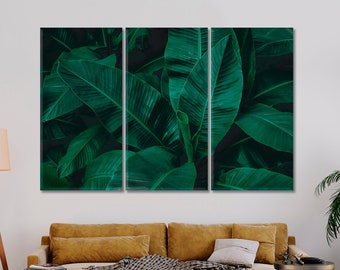 Lienzo con impresión abstracta de hojas de plátano tropical, arte mural de hojas tropicales, póster de arte moderno de hojas de plátano, arte botánico
