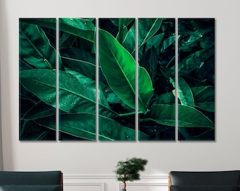 Decoración de pared con lienzo impreso de hojas tropicales
