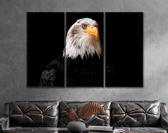 Aquila calva, tela di alta qualità, decorazione da parete per caverna dell'uomo, aquila calva, simbolo americano, pronta da appendere, stampe artistiche su tela.