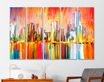 Abstract Colorful City Skyline Modern Wall Art Decor Canvas Print