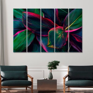 Green Tropical Leaves Canvas Wall Art, Tropical Leaves Multiple Sizes Canvas, Botanical Art