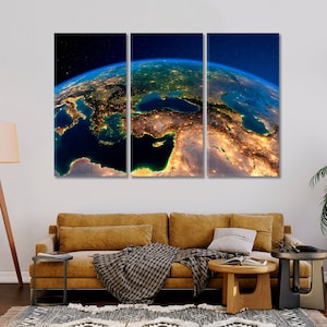 Planet Earth Modern Canvas Wall Decor | Earth from Space Wall Art | Home Design Art