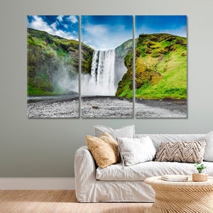Skogafoss Waterfall Canvas Wall Art Skogafoss Waterfall Print Home Decor Wall Art
