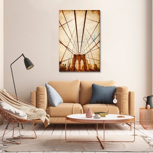 Retro Brooklyn Bridge Wall Decor | Vintage Brooklyn Bridge Canvas Wall Art | Minimalist Art