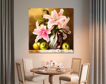 Still Life Lilies Flowers Canvas Wall Art Decor Poster Print Décor for Home & Office Decoration