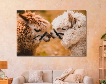 Lama Large Wall Art | Alpaca Canvas Art Print | Animals Wall Decor | Wildlife Framed Art