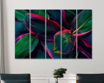 Lienzo de hojas tropicales verdes para pared, hojas tropicales en varios tamaños, arte botánico