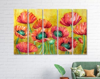 Abstrakte Mohnblume Kunst-Leinwand Kunst Blumen-Wand-Dekor Botanische Kunst