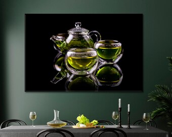 Grote muurkunst groene thee en grote canvasafdrukken