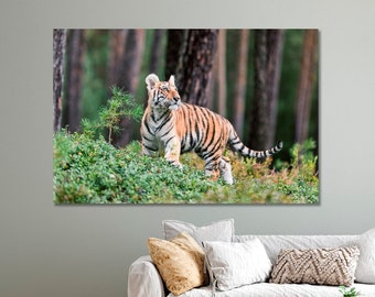 Siberian Tiger in Wildlife Canvas Interior Design Tiger Large Wall Decor Tiger Panel Wall Art
