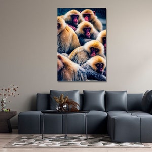 Wild Monkeys in Winter Wall Art / Monkeys Canvas Print / Monkeys Art for Wall Decor