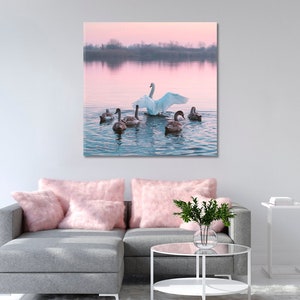 Swans Family in Lake Canvas Wall Art Decor Interior Design