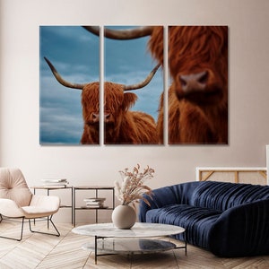 Highland Cow Canvas Wall Art Highland Cattle Canvas Art Highland Cow Wall Art Trendy Giclee Print