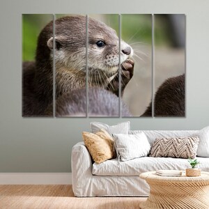Funny Otter Canvas Wall Decor Otter Artwork Framed 5 Piece Ready to Hang Animal Art Canvas