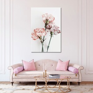 Delicate Carnation Blossoms Wall Art / Carnation Flowers Canvas Art Stretched / Botanical Art