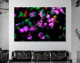 Colorful Jellyfish Underwater Home Wall Art | Colorful Sea Creature Wall Art | Vibrant Jellyfish Home Decor