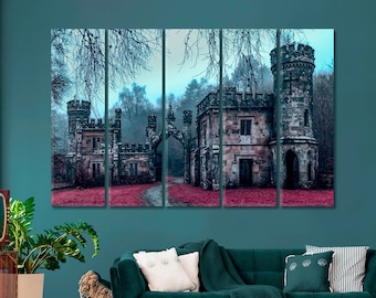 Quadro decorativo de parede em tela com tema de castelo antigo.
