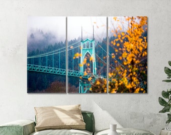 Arte de parede em tela de St. John's Bridge, decoração de parede para quarto de St. John's Bridge, arte de parede urbana grande, impressão para escritório