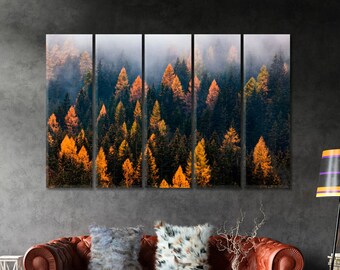 Canvas Art Decor Autumn Forest in Fog Photo Printed on Canvas for Home Wall Decoration