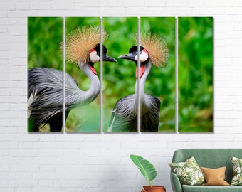 Impressão em tela com fotografia artística de grou-coroado-cinzento, arte de parede grande para sala de estar.