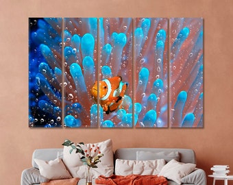 Coral Reef Canvas Wall Decor For Home, Underwater Life Print Wall Art, Clownfish Multiple Sizes Canvas