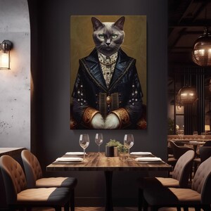 Königliche Katze in aristokratischer Kleidung Leinwanddruck, Elegante Wandkunst für Wohnzimmer, Spaß Geschenk für Tierliebhaber