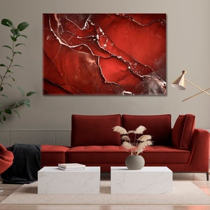 Red Abstract Wall Art, Red Canvas for Home Wall Art Decor, Colorful Modern Artwork, Red White Abstract Canvas Print, Red Marble Canvas Print