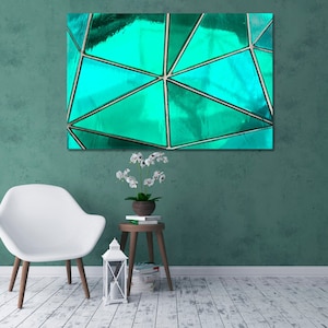 Turquoise abstracte canvaskunst, groenblauw huis muur kunst, heldere abstracte kunstwerken, turquoise canvas print, hemelsblauw muurkunst