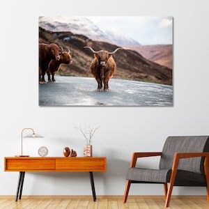 Scottish Highland Cattle Art Prints, Highland Canvas Wall Art, Highland Cow Wall Decor, Farm Art