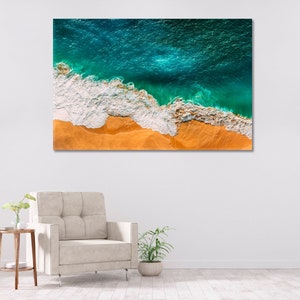 Stampa artistica su tela con spiaggia e mare, stampe su tela con paesaggi marini, decorazioni da parete, stampe d&#39;arte oceaniche, stampe su tela con onde, opere d&#39;arte nautiche su tela