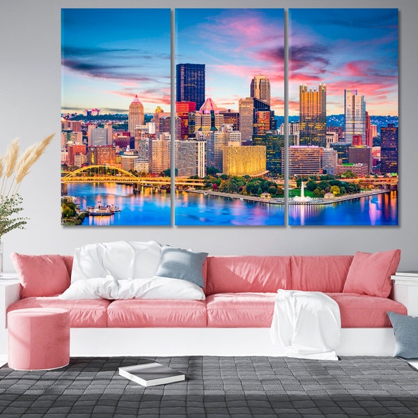 Pittsburgh Canvas Art Print Home Wall Decor, USA Cityscape Canvas Art Prints, Skyscrapers Canvas Print, Downtown City Skyline Canvas Artwork