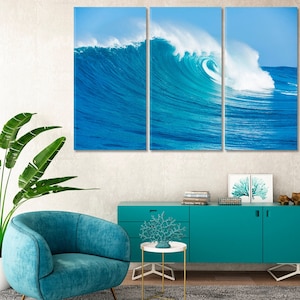 Ocean Wave Canvas Print, Sea Wave Modern Canvas Art, Splashing Wave Canvas Prints Wall Art Decor, Blue Nautical Artwork