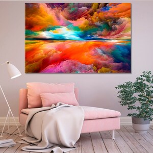 Abstrakte mehrfarbige Leinwand Wand Kunst Druck, Regenbogen Innendekoration, Abstrakte Wolken Wohnkultur Wandkunst, Zeitgenössische Kunstwerke