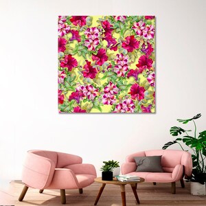 Abstract Pink Flowers Canvas Print, Colorful Floral Home Print Decor, Malva Art Print Canvas, Botanical Artwork Print