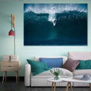 Surfer Canvas Art Print Home Wall Decor, Giant Wave Canvas Art Print, Ocean Wave Wall Art Prints, Surfing Canvas Artwork