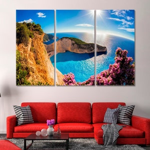 Stampa artistica da parete su tela &quot;Navagio Beach&quot;, stampa di paesaggio marino, stampa da parete con oceano, grande tela nautica