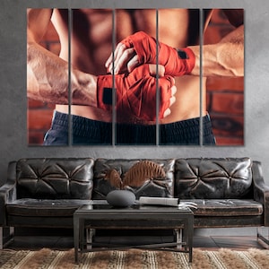 Boxing Wall Art, Muscular Fighter Canvas Artwork, Gym Wall Decor, Motivation Canvas Print, Sports Art Decor Prints