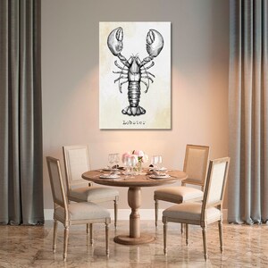 Vintage Lobster Canvas Art Decor / Lobster Art for Kitchen Wall / Lobster Creative Art for Dining Room